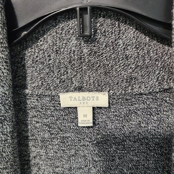 Talbots Open Front Sleeveless Sweater Vest Cardigan Black Gray Cotton - Medium - Picture 2 of 5